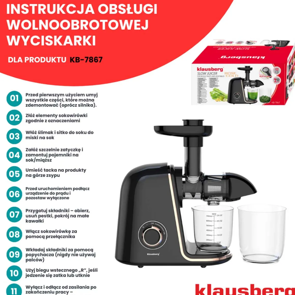 SOKOWIRÓWKA WYCISKARKA WOLNOOBROTOWA KLAUSBERG KB-7867