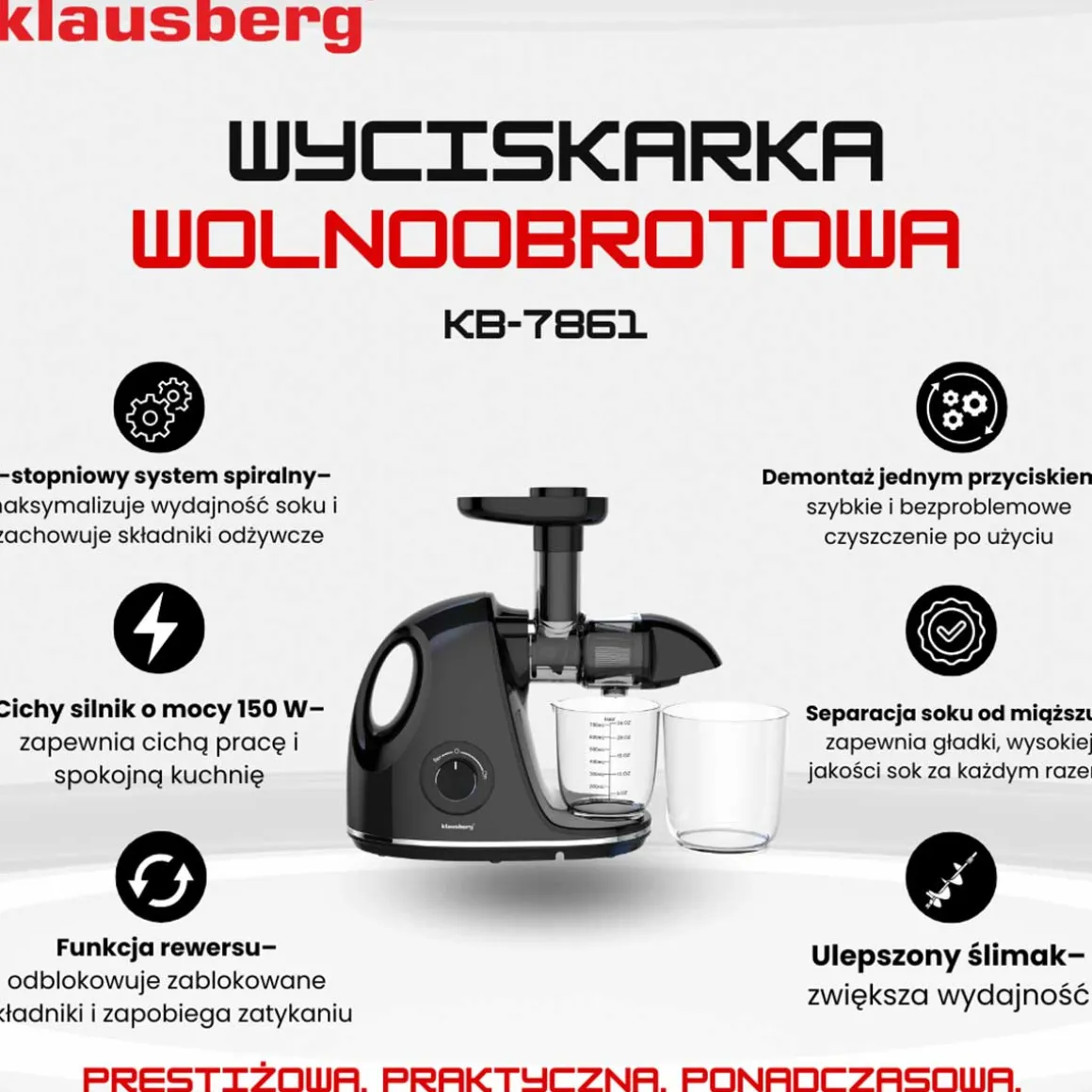 SOKOWIRÓWKA WYCISKARKA WOLNOOBROTOWA KLAUSBERG KB-7861