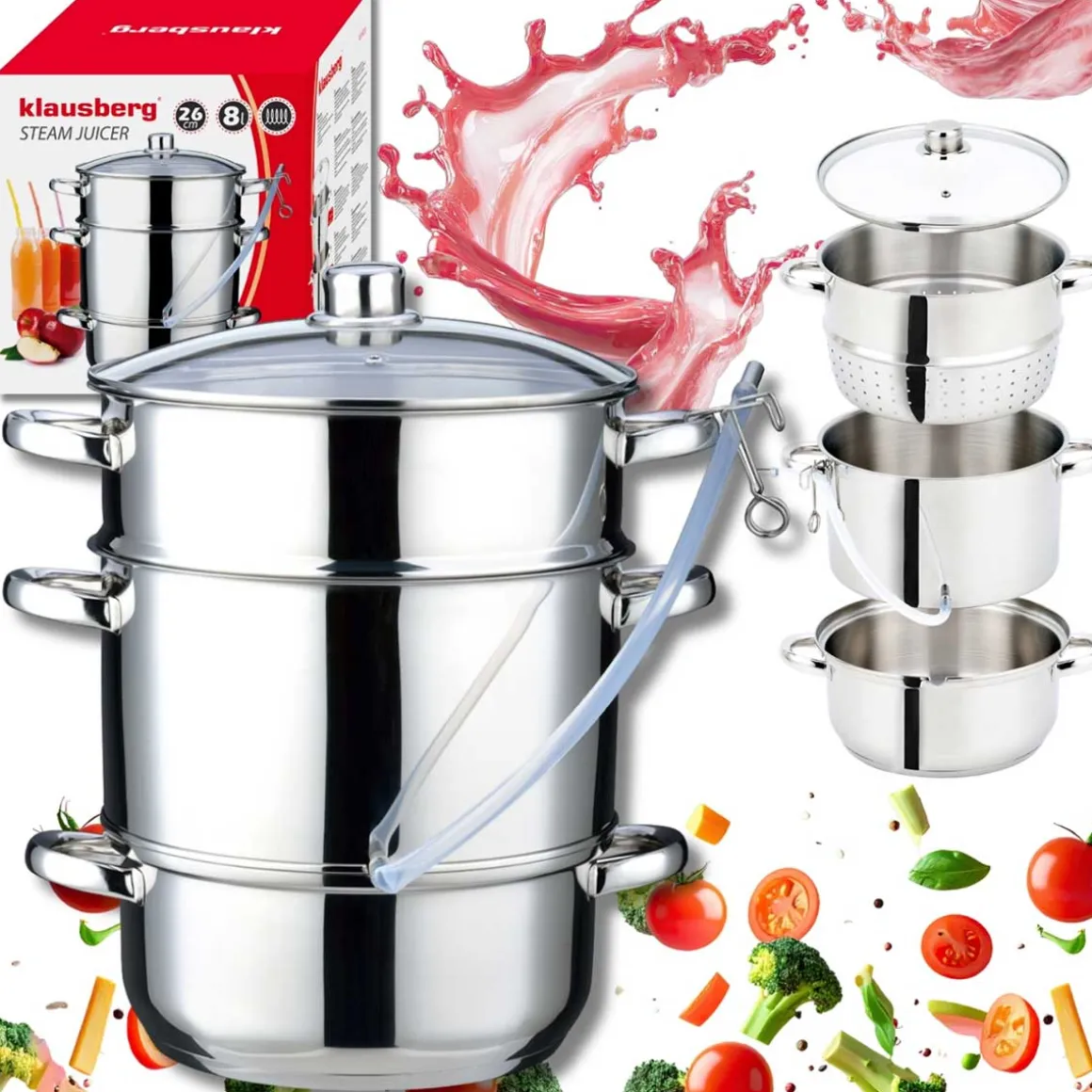 SOKOWNIK PAROWY 8L INDUKCJA GAZ KLAUSBERG KB-9032 GARNEK DO SOKU