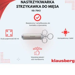 STALOWA NASTRZYKIWARKA 60ml DO PEKLOWANIA MIĘSA KLAUSBERG KB-7842