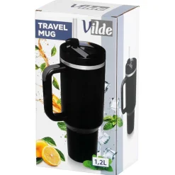 STALOWY KUBEK TERMICZNY TERMOS 1200ml Z RĄCZKĄ I SŁOMKĄ 259444