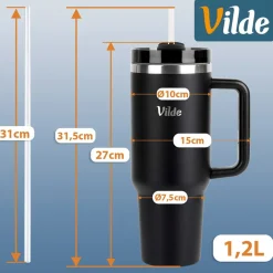 STALOWY KUBEK TERMICZNY TERMOS 1200ml Z RĄCZKĄ I SŁOMKĄ 259444