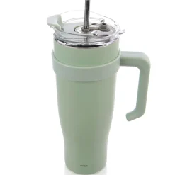 STALOWY KUBEK TERMICZNY TERMOS 1200ml Z RĄCZKĄ I SŁOMKĄ ORION 112282 MIĘTOWY