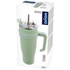 STALOWY KUBEK TERMICZNY TERMOS 1200ml Z RĄCZKĄ I SŁOMKĄ ORION 112282 MIĘTOWY