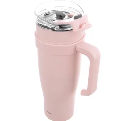 STALOWY KUBEK TERMICZNY TERMOS 1200ml Z RĄCZKĄ I SŁOMKĄ ORION 112283 RÓŻOWY