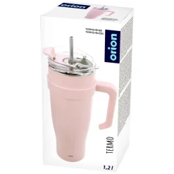 STALOWY KUBEK TERMICZNY TERMOS 1200ml Z RĄCZKĄ I SŁOMKĄ ORION 112283 RÓŻOWY