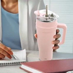 STALOWY KUBEK TERMICZNY TERMOS 1200ml Z RĄCZKĄ I SŁOMKĄ ORION 112283 RÓŻOWY
