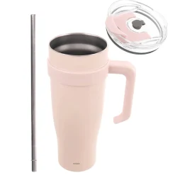 STALOWY KUBEK TERMICZNY TERMOS 1200ml Z RĄCZKĄ I SŁOMKĄ ORION 112283 RÓŻOWY