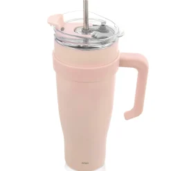 STALOWY KUBEK TERMICZNY TERMOS 1200ml Z RĄCZKĄ I SŁOMKĄ ORION 112283 RÓŻOWY
