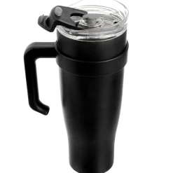 STALOWY KUBEK TERMICZNY TERMOS 1200ml Z RĄCZKĄ I SŁOMKĄ ORION 112284 CZARNY