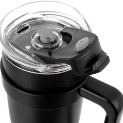 STALOWY KUBEK TERMICZNY TERMOS 1200ml Z RĄCZKĄ I SŁOMKĄ ORION 112284 CZARNY
