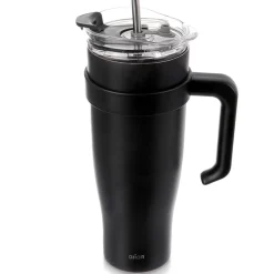 STALOWY KUBEK TERMICZNY TERMOS 1200ml Z RĄCZKĄ I SŁOMKĄ ORION 112284 CZARNY