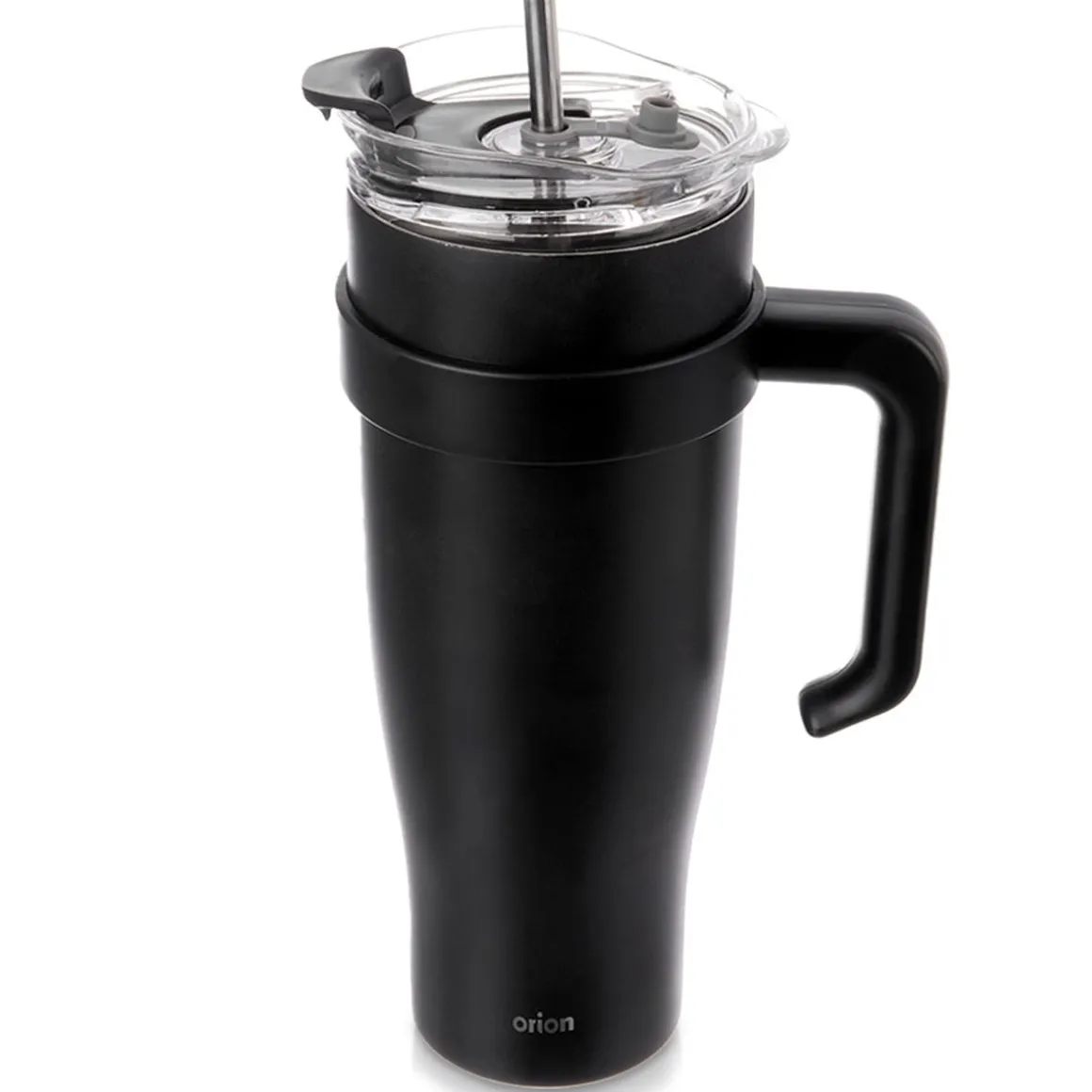 STALOWY KUBEK TERMICZNY TERMOS 1200ml Z RĄCZKĄ I SŁOMKĄ ORION 112284 CZARNY
