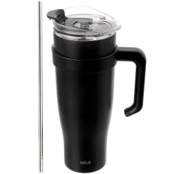 STALOWY KUBEK TERMICZNY TERMOS 1200ml Z RĄCZKĄ I SŁOMKĄ ORION 112284 CZARNY