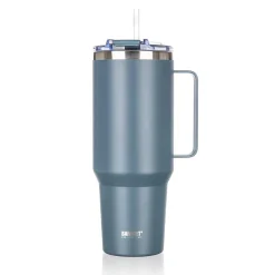 STALOWY KUBEK TERMICZNY TERMOS 1200ml Z RĄCZKĄ I SŁOMKĄ BANQUET TWAIN SZARY