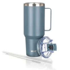 STALOWY KUBEK TERMICZNY TERMOS 1200ml Z RĄCZKĄ I SŁOMKĄ BANQUET TWAIN SZARY