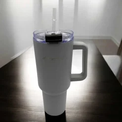 STALOWY KUBEK TERMICZNY TERMOS 1200ml Z RĄCZKĄ I SŁOMKĄ KM-2173