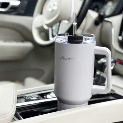 STALOWY KUBEK TERMICZNY TERMOS 1200ml Z RĄCZKĄ I SŁOMKĄ KM-2173