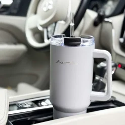 STALOWY KUBEK TERMICZNY TERMOS 1200ml Z RĄCZKĄ I SŁOMKĄ KM-2173