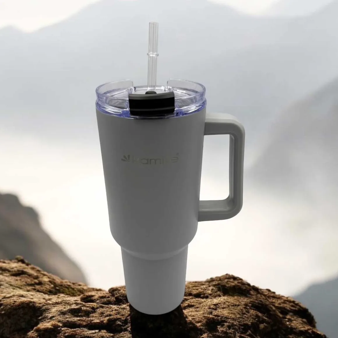 STALOWY KUBEK TERMICZNY TERMOS 1200ml Z RĄCZKĄ I SŁOMKĄ KM-2173