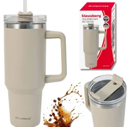 STALOWY KUBEK TERMICZNY XXL TERMOS 1100ml Z RĄCZKĄ I SŁOMKĄ KLAUSBERG KB-7944