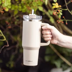 STALOWY KUBEK TERMICZNY XXL TERMOS 1100ml Z RĄCZKĄ I SŁOMKĄ KLAUSBERG KB-7944