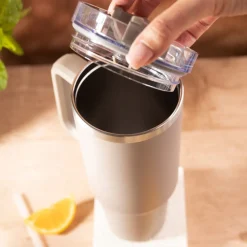 STALOWY KUBEK TERMICZNY XXL TERMOS 1100ml Z RĄCZKĄ I SŁOMKĄ KLAUSBERG KB-7944