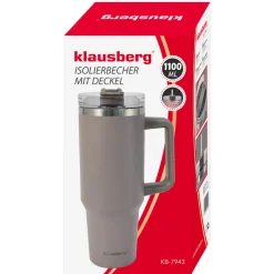 STALOWY KUBEK TERMICZNY XXL TERMOS 1100ml Z RĄCZKĄ I SŁOMKĄ KLAUSBERG KB-7943