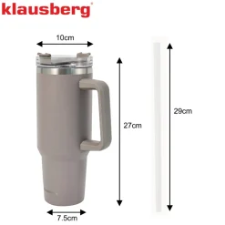 STALOWY KUBEK TERMICZNY XXL TERMOS 1100ml Z RĄCZKĄ I SŁOMKĄ KLAUSBERG KB-7943