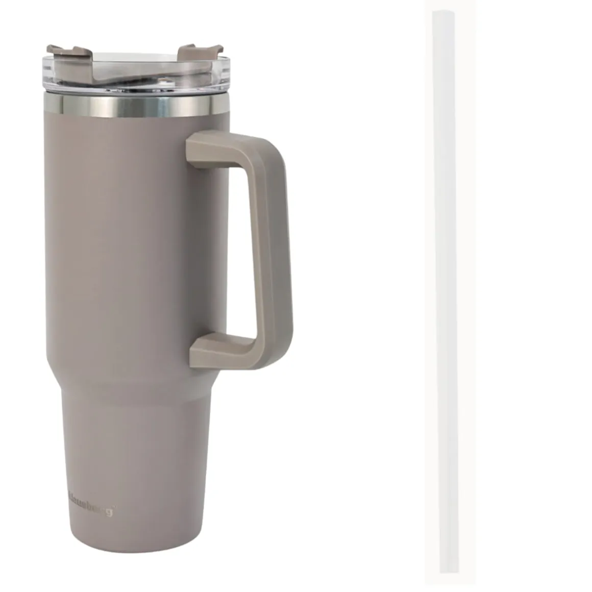 STALOWY KUBEK TERMICZNY XXL TERMOS 1100ml Z RĄCZKĄ I SŁOMKĄ KLAUSBERG KB-7943