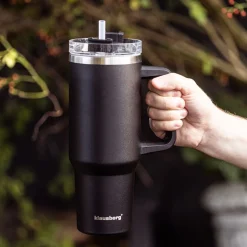 STALOWY KUBEK TERMICZNY XXL TERMOS 1100ml Z RĄCZKĄ I SŁOMKĄ KLAUSBERG KB-7942