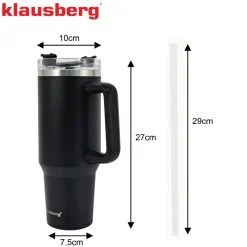 STALOWY KUBEK TERMICZNY XXL TERMOS 1100ml Z RĄCZKĄ I SŁOMKĄ KLAUSBERG KB-7942