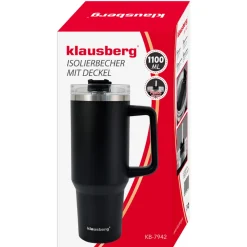 STALOWY KUBEK TERMICZNY XXL TERMOS 1100ml Z RĄCZKĄ I SŁOMKĄ KLAUSBERG KB-7942