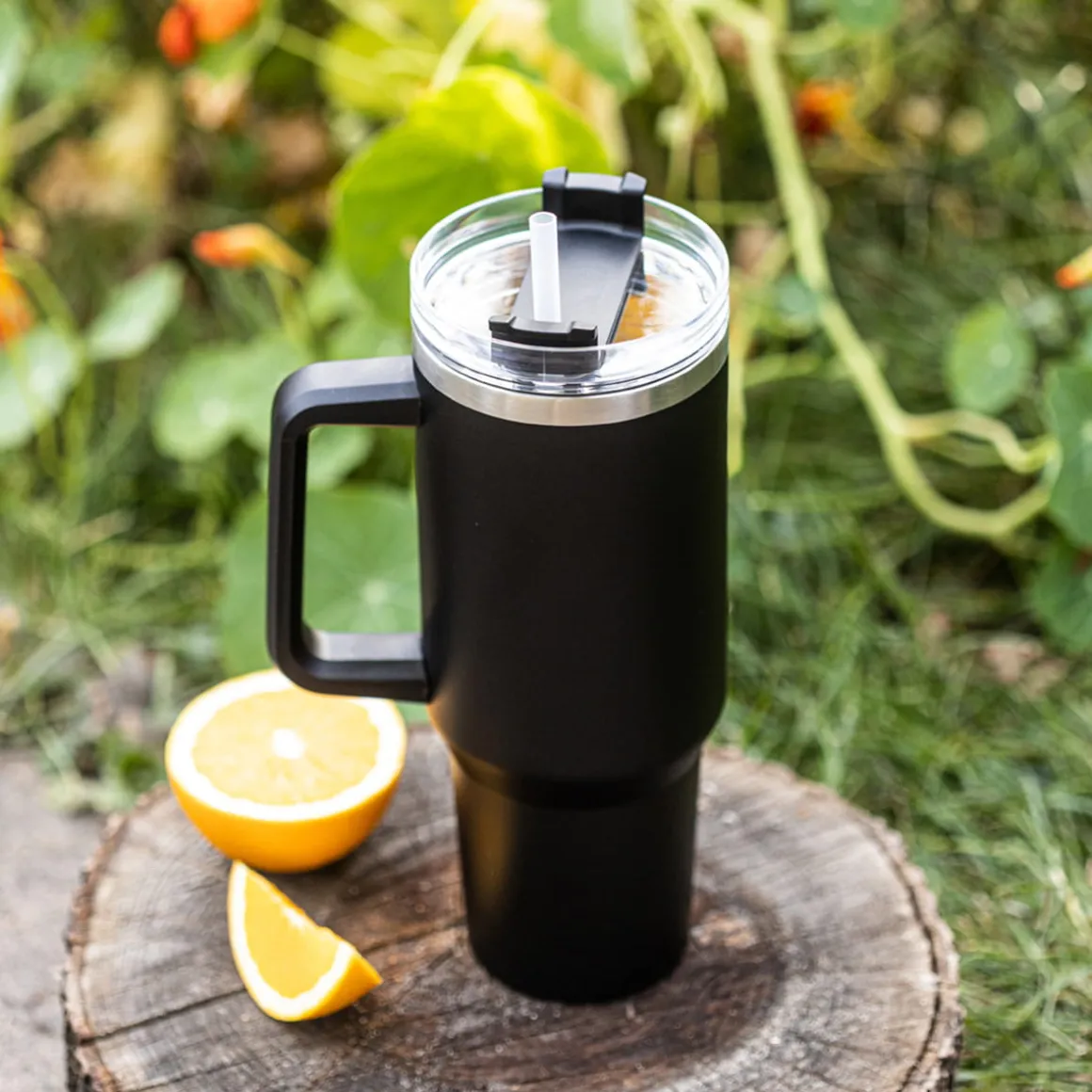 STALOWY KUBEK TERMICZNY XXL TERMOS 1100ml Z RĄCZKĄ I SŁOMKĄ KLAUSBERG KB-7942