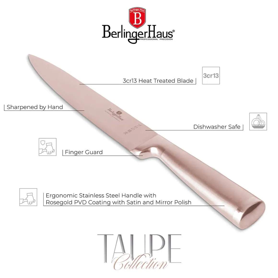 STALOWY NÓŻ DO FILETOWANIA BERLINGER HAUS 22cm BH-2937 ROSE GOLD