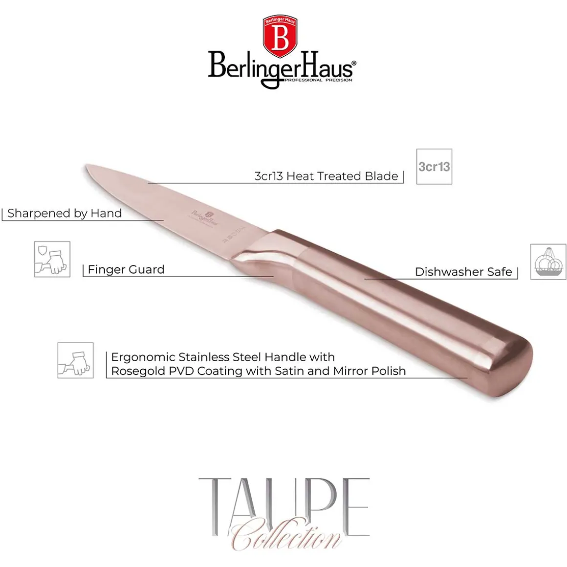 STALOWY NÓŻ DO OBIERANIA BERLINGER HAUS 9,5cm BH-2939 ROSE GOLD