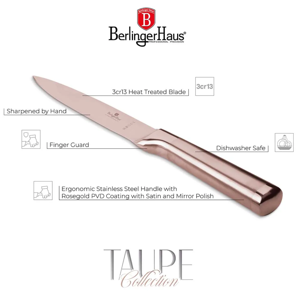 STALOWY NÓŻ UNIWERSALNY BERLINGER HAUS 12,5cm BH-2938 ROSE GOLD