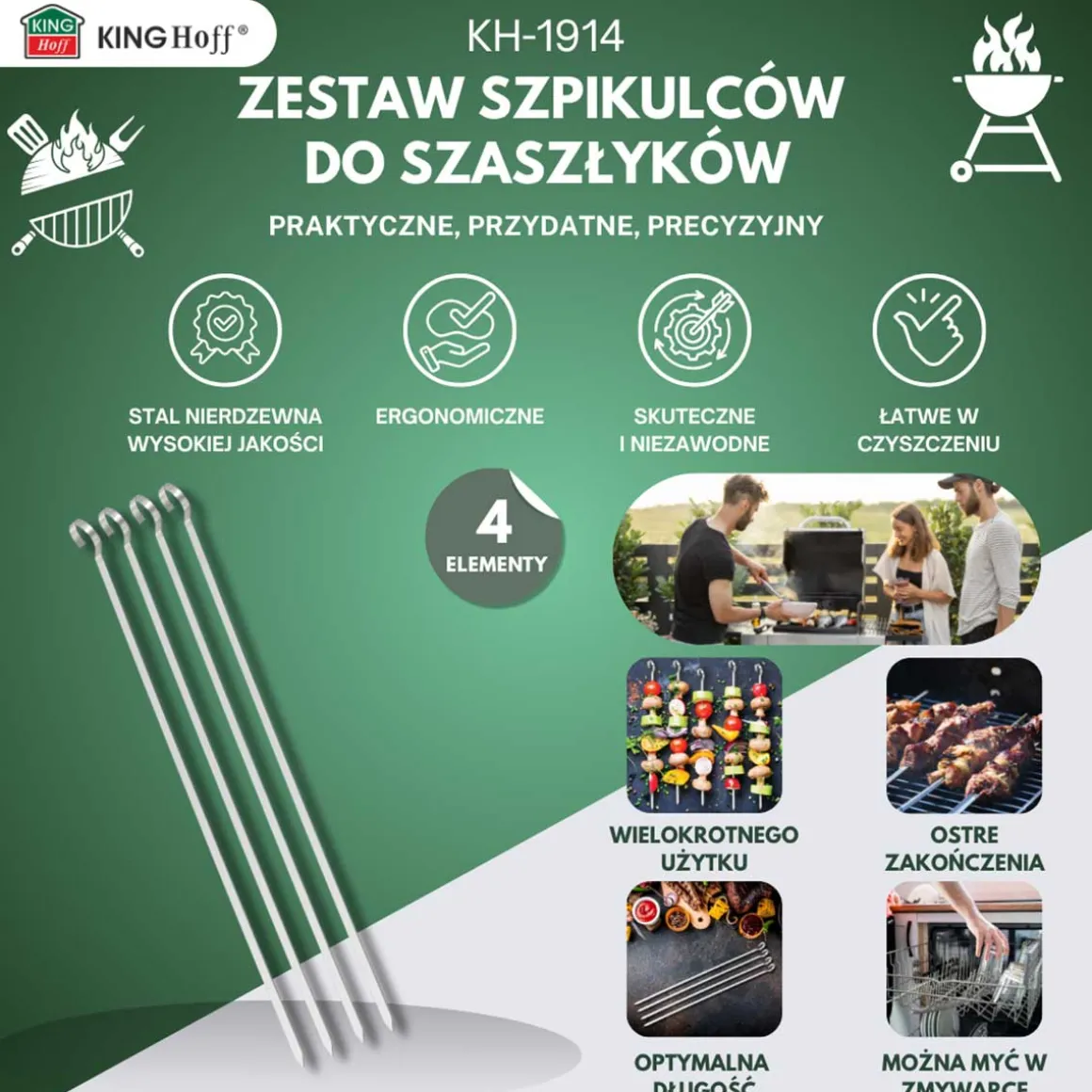 SZPIKULCE 36cm DO GRILLOWANIA SZASZŁYKÓW KINGHOFF KH-1914