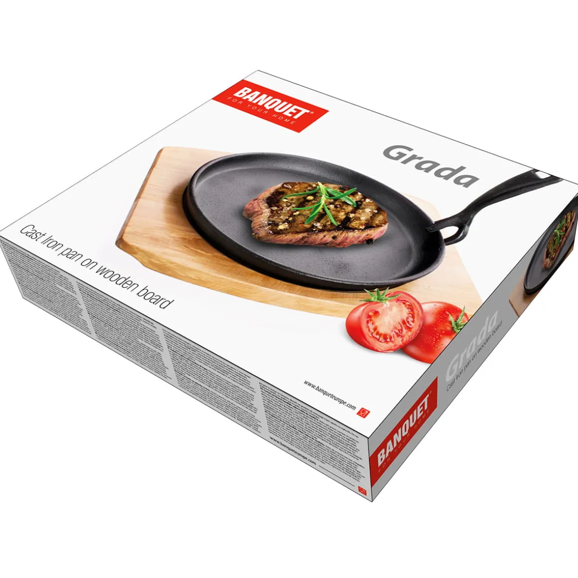 TALERZ PÓŁMISEK PATELNIA ŻELIWNA Z DESKĄ DREWNIANĄ BANQUET