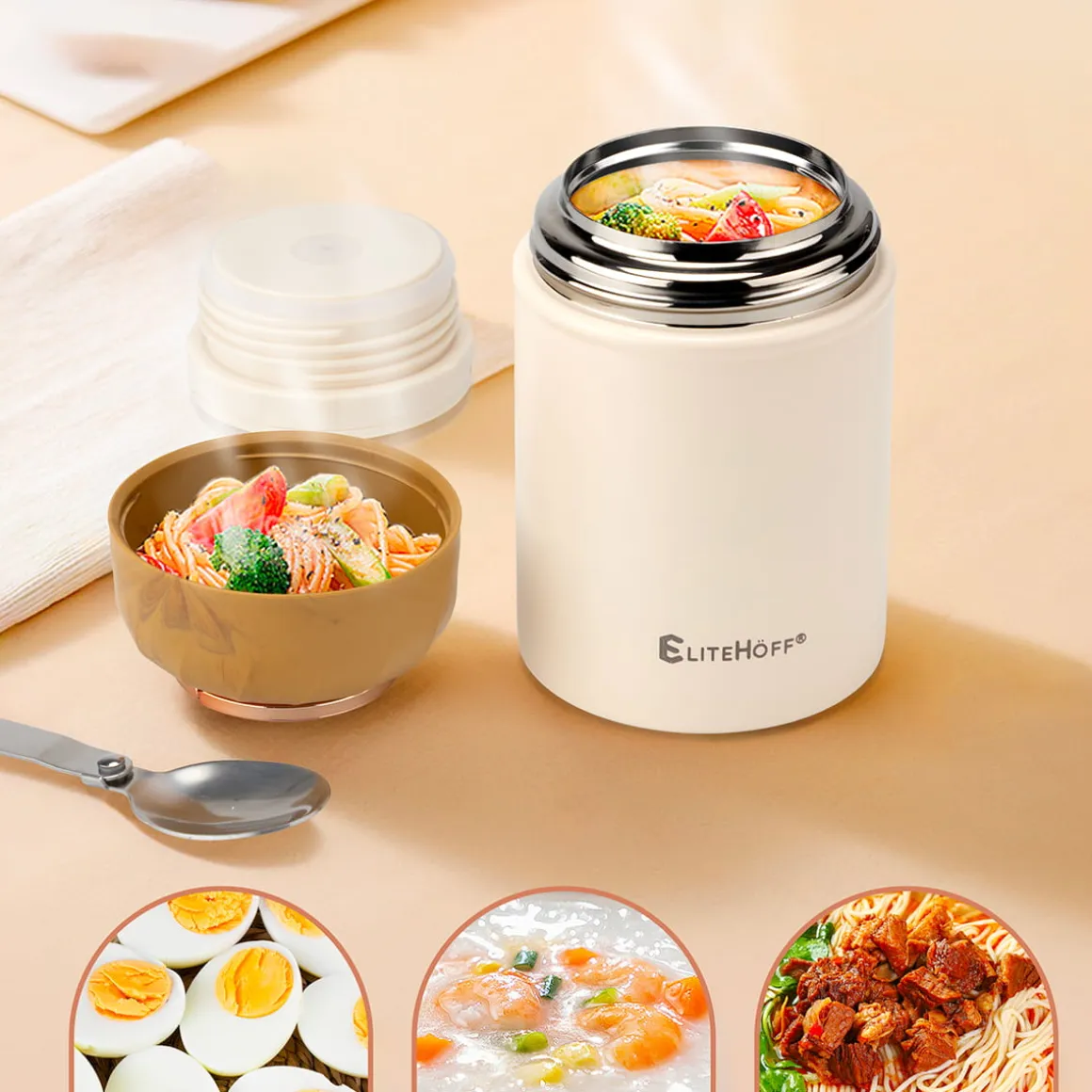 TERMOS OBIADOWY 500ml Z MISKĄ I SKŁADANĄ ŁYŻKĄ E-8250