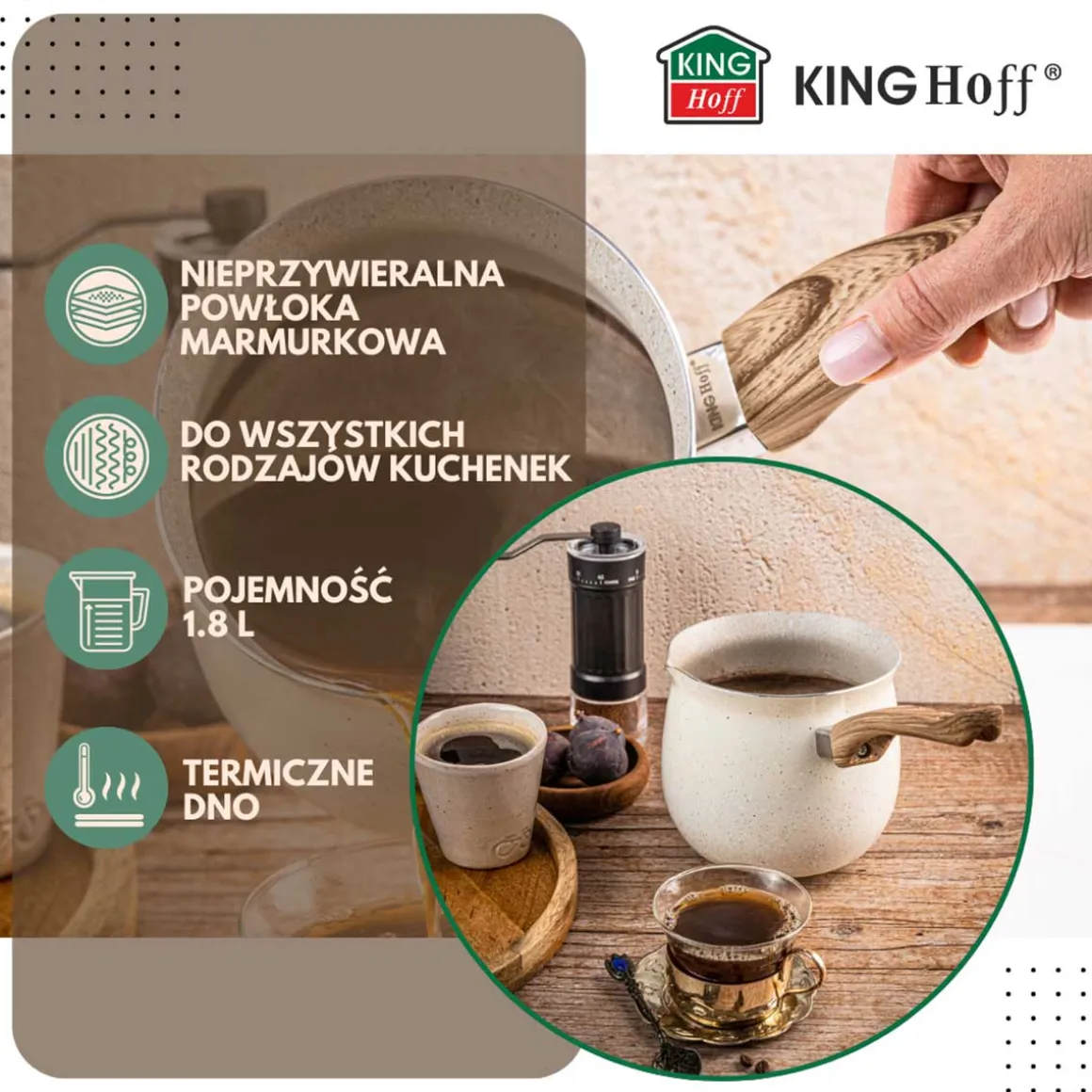 TYGIELEK MARMURKOWY DO KAWY PO TURECKU 1,8L KINGHOFF KH-1982 INDUKCJA