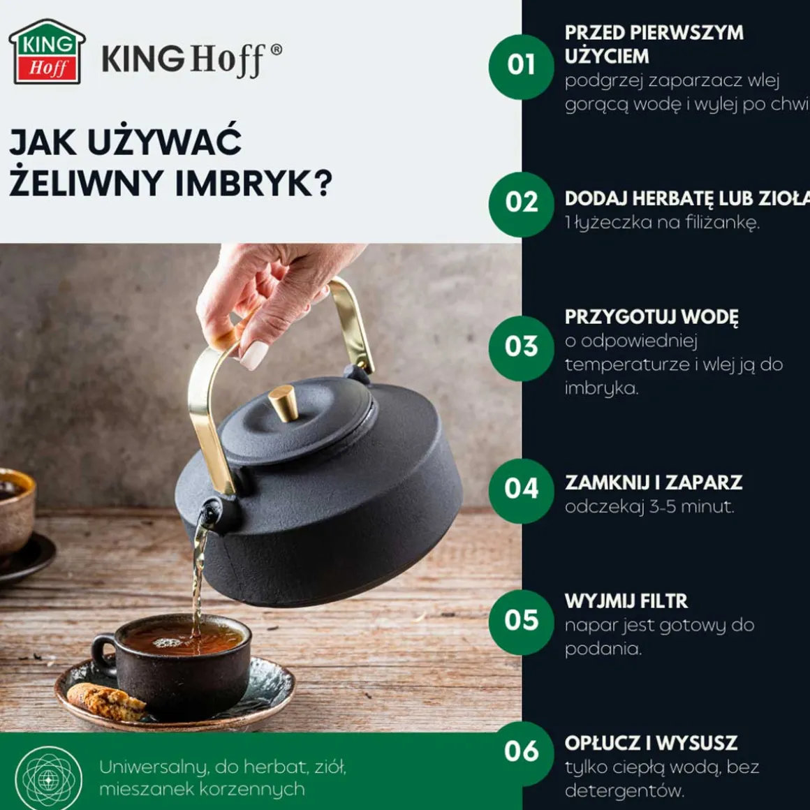 ZAPARZACZ ŻELIWNY IMBRYK 1L Z FILTREM KINGHOFF KH-1935