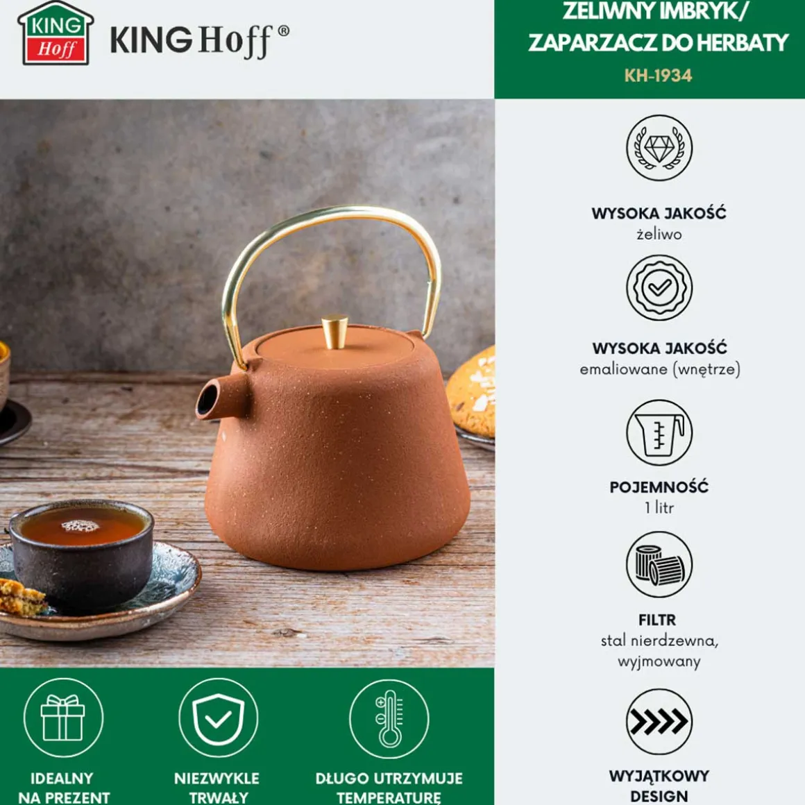 ZAPARZACZ ŻELIWNY IMBRYK 1L Z FILTREM KINGHOFF KH-1934