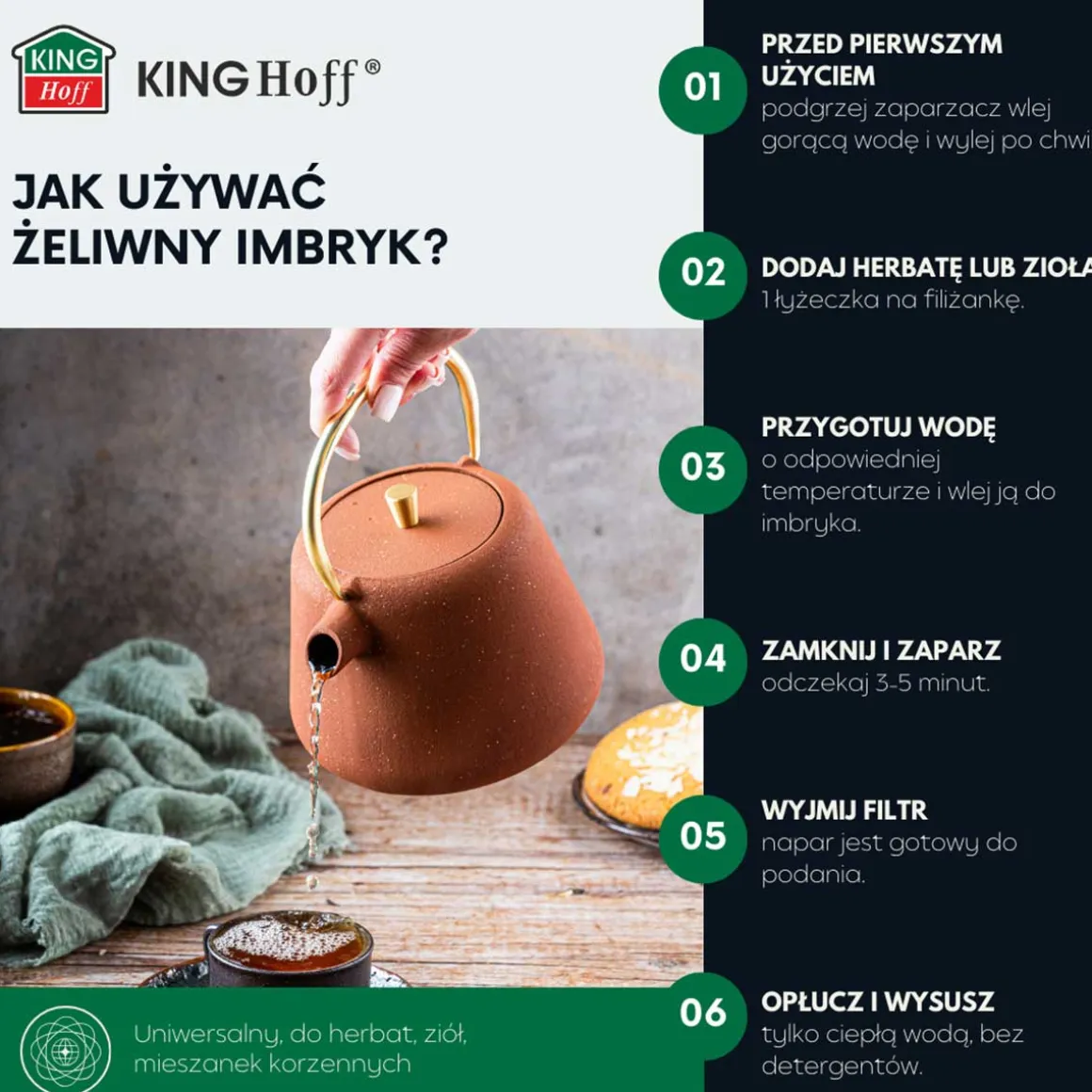 ZAPARZACZ ŻELIWNY IMBRYK 1L Z FILTREM KINGHOFF KH-1934