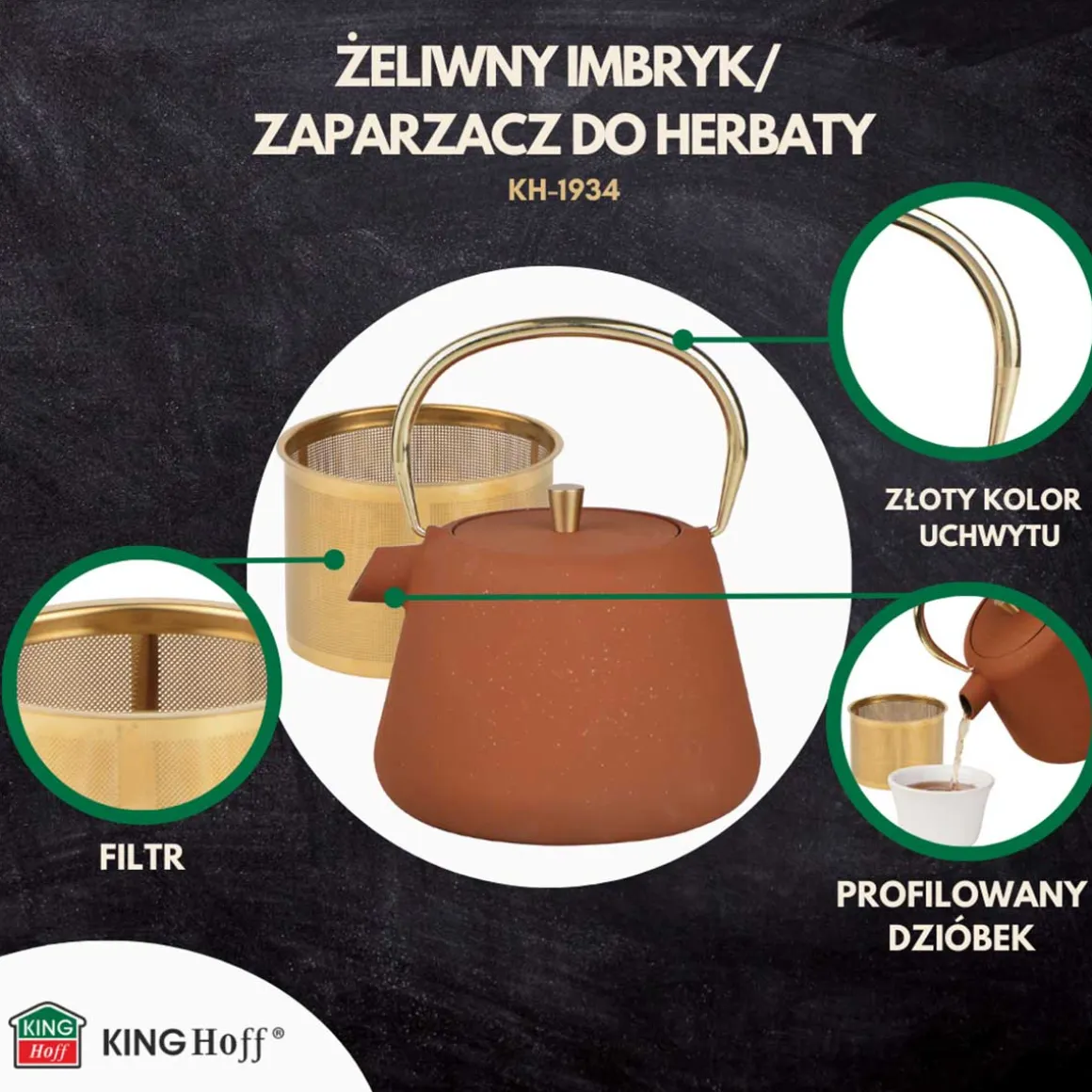 ZAPARZACZ ŻELIWNY IMBRYK 1L Z FILTREM KINGHOFF KH-1934