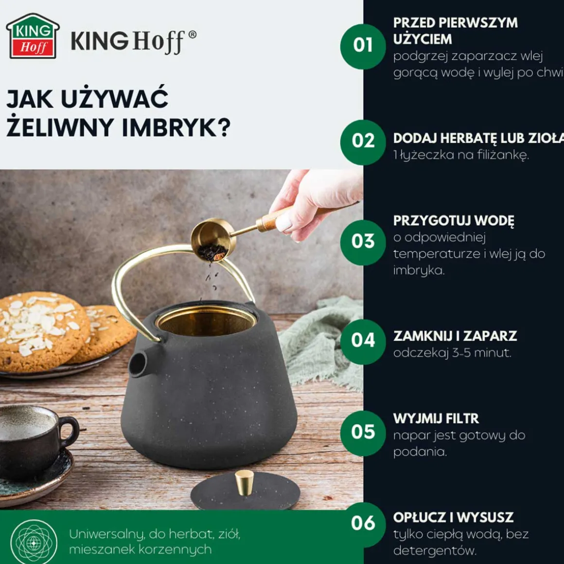 ZAPARZACZ ŻELIWNY IMBRYK 1L Z FILTREM KINGHOFF KH-1932