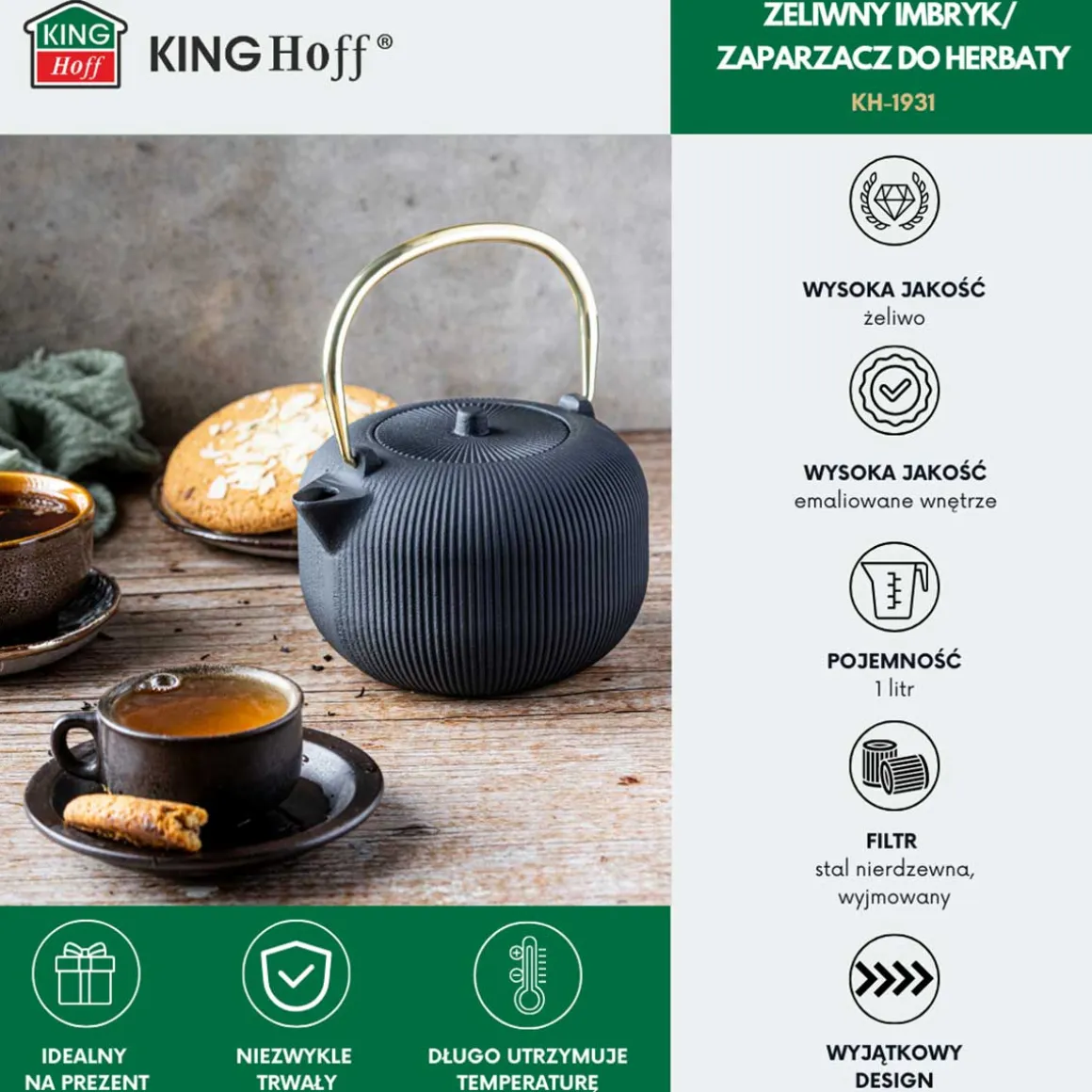 ZAPARZACZ ŻELIWNY IMBRYK 1L Z FILTREM KINGHOFF KH-1931
