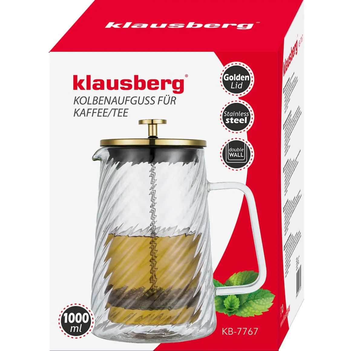 ZAPARZACZ TŁOKOWY DO KAWY/HERBATY TERMICZNY 1000ml KLAUSBERG KB-7767