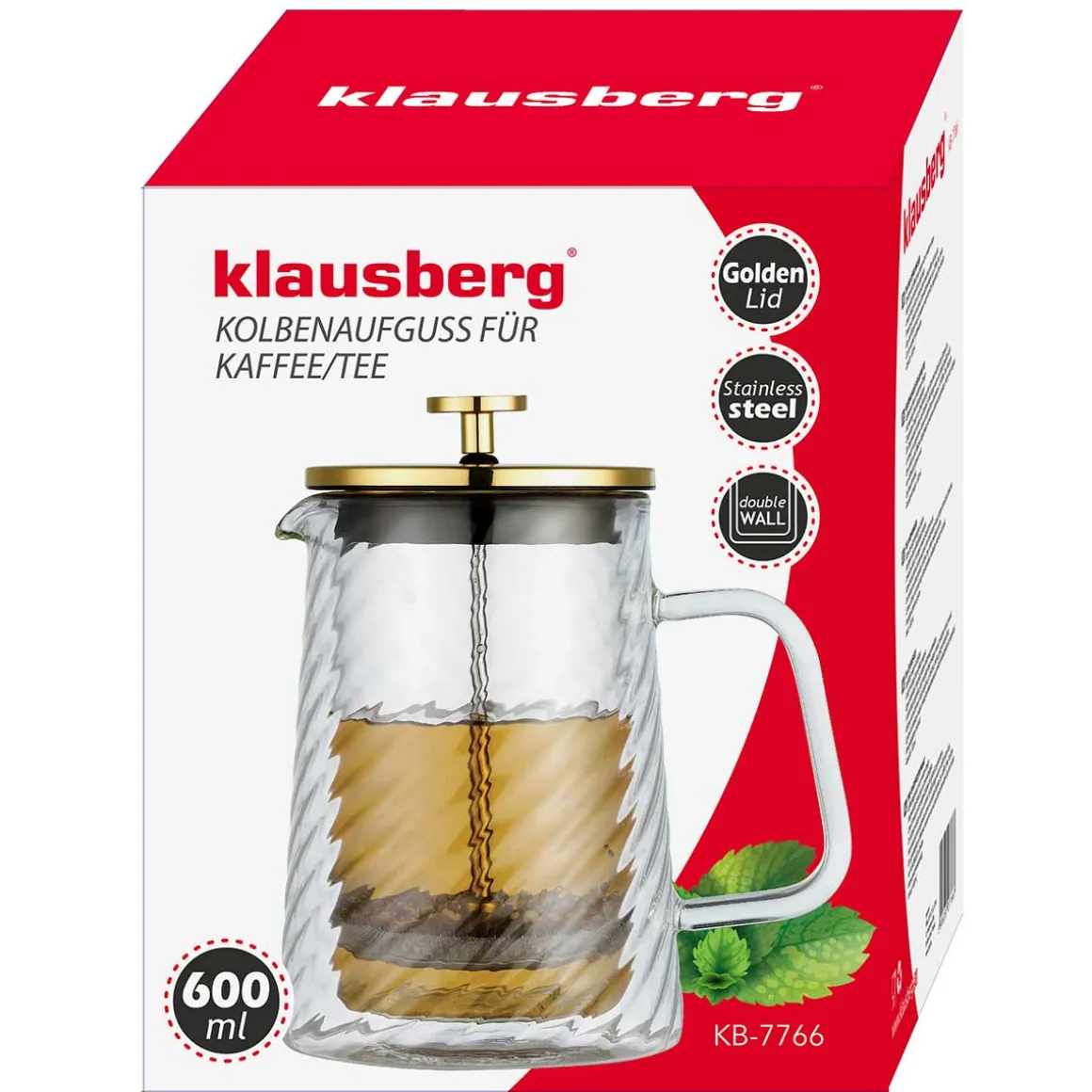 ZAPARZACZ TŁOKOWY DO KAWY/HERBATY TERMICZNY 600ml KLAUSBERG KB-7766