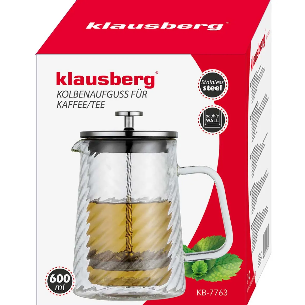 ZAPARZACZ TŁOKOWY DO KAWY/HERBATY TERMICZNY 600ml KLAUSBERG KB-7763